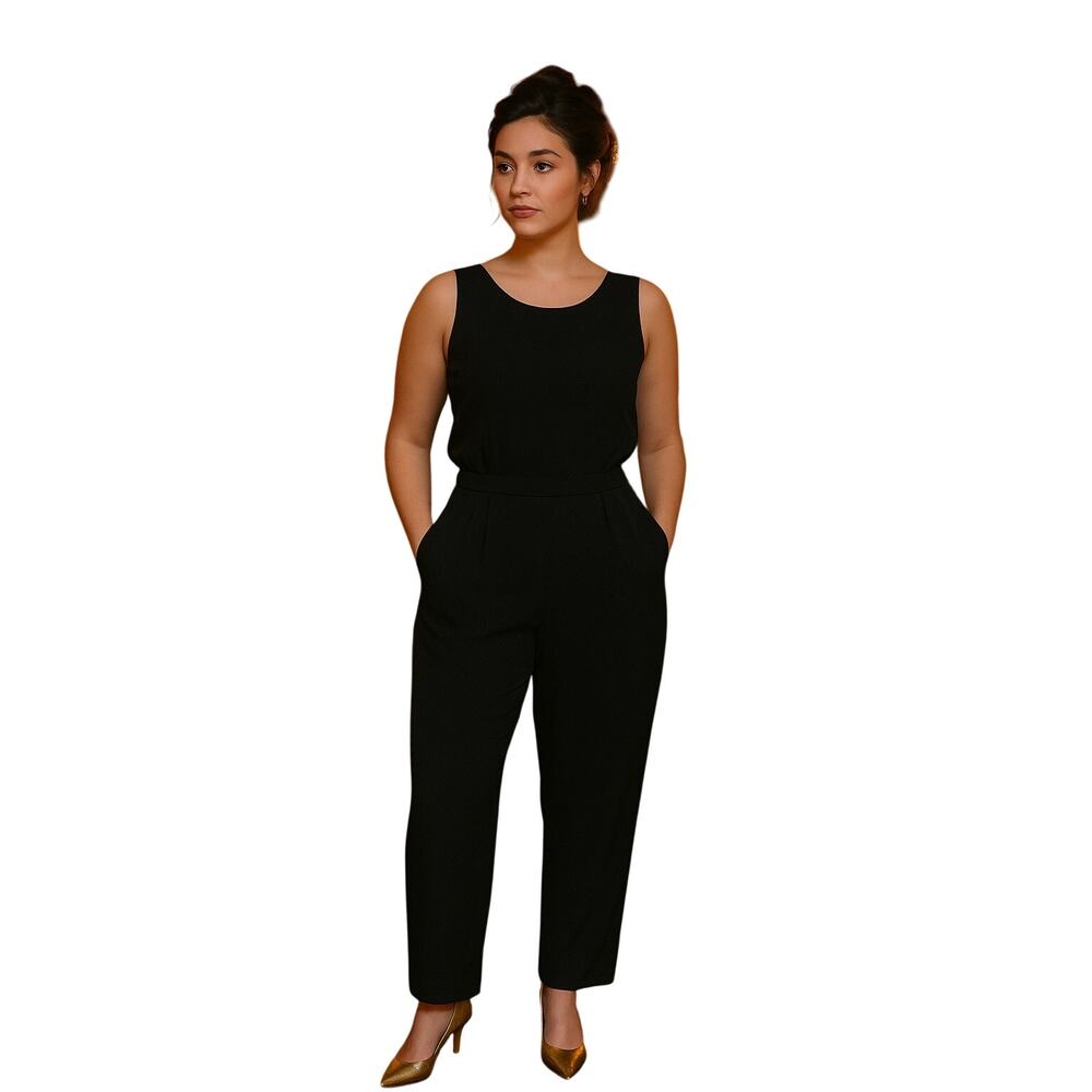 Vintage Carole Little Black Jumpsuit with Relaxed Fit and Scoop Neckline size 8